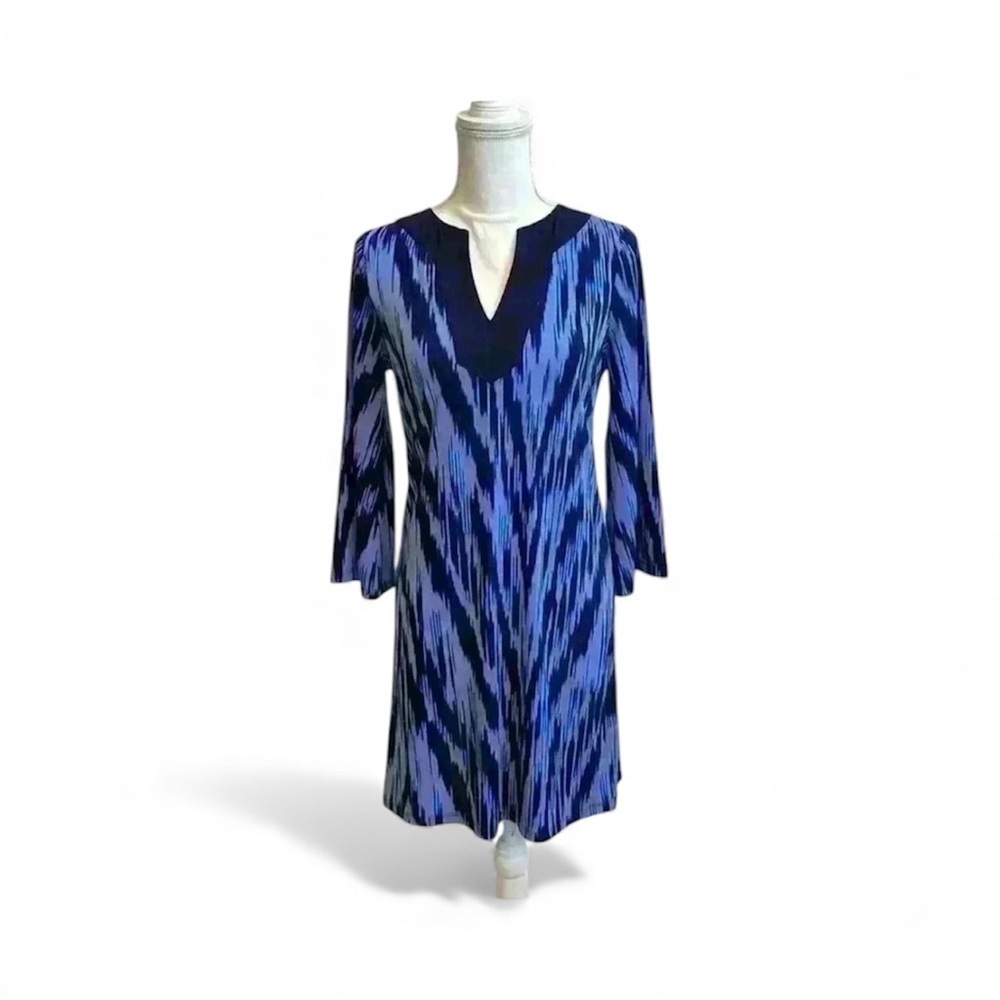 Michael Kors Crew Blue 3/4 Bell Sleeve V-Neck Above Knee Dress Wmn Size X-Small
